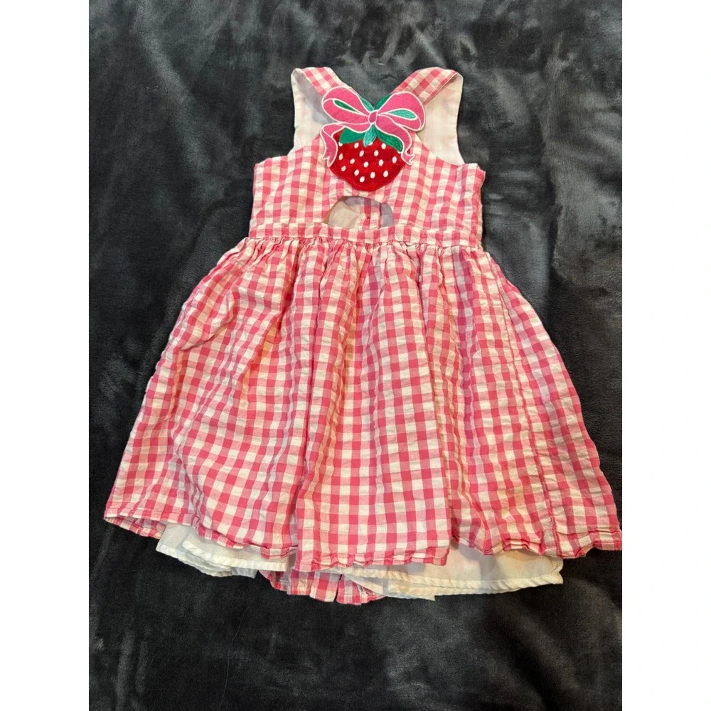 Cynthia Rowley Girls Pink Gingham Strawberry Dress Embroidered Buttons Size 6